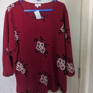 Red Floral Sweater with Black and White Accents